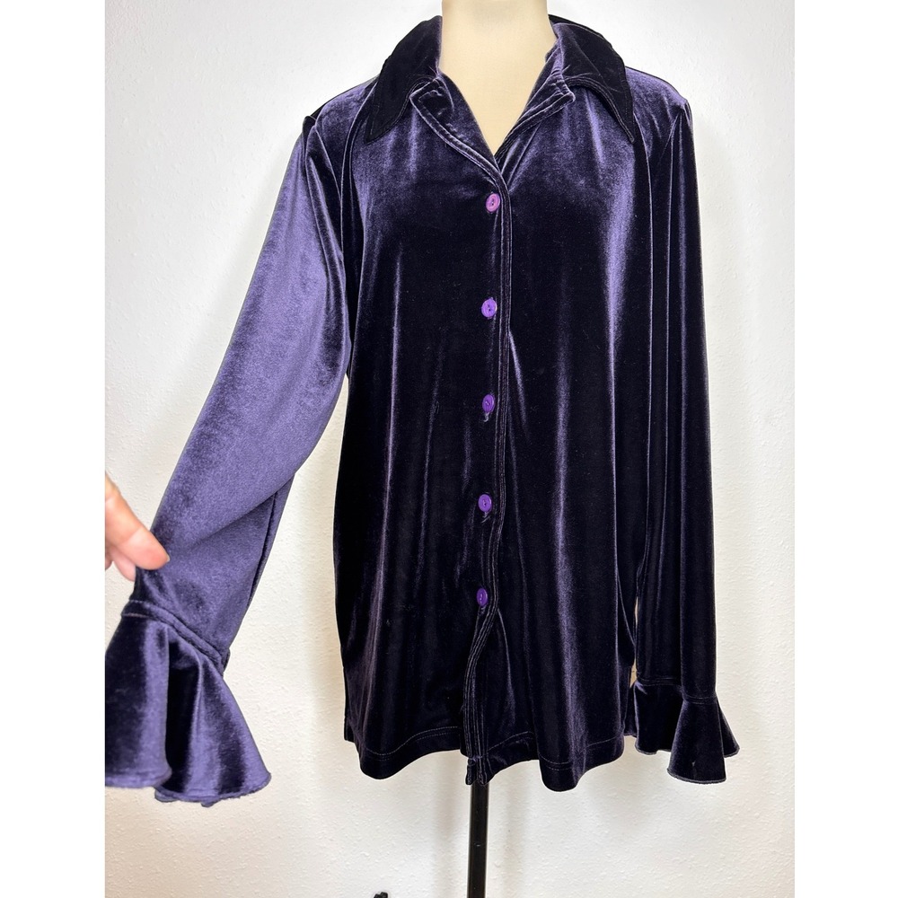 AKS Amy K Su Womens Blouse Velvet Whimsigoth Victorian Witchy Size L Purple